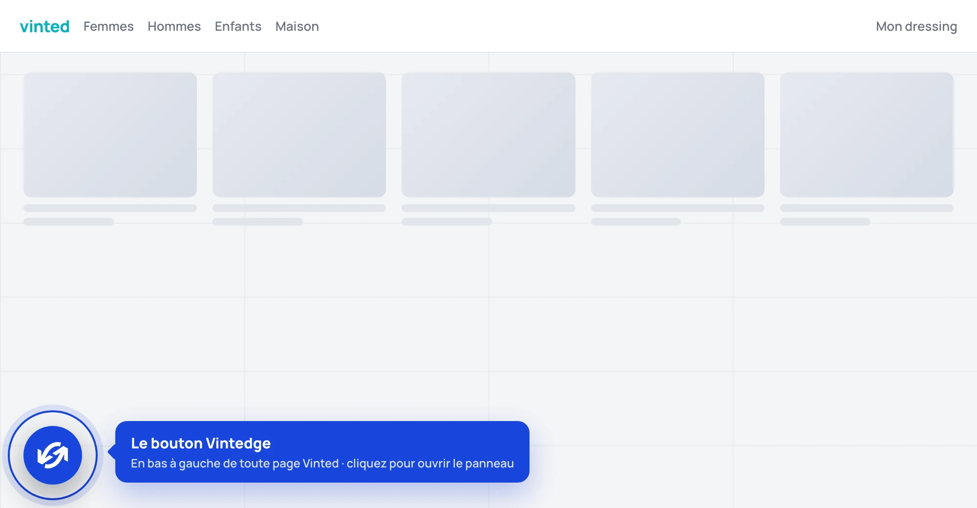 Le bouton bleu Vintedge, en bas à gauche d'une page Vinted